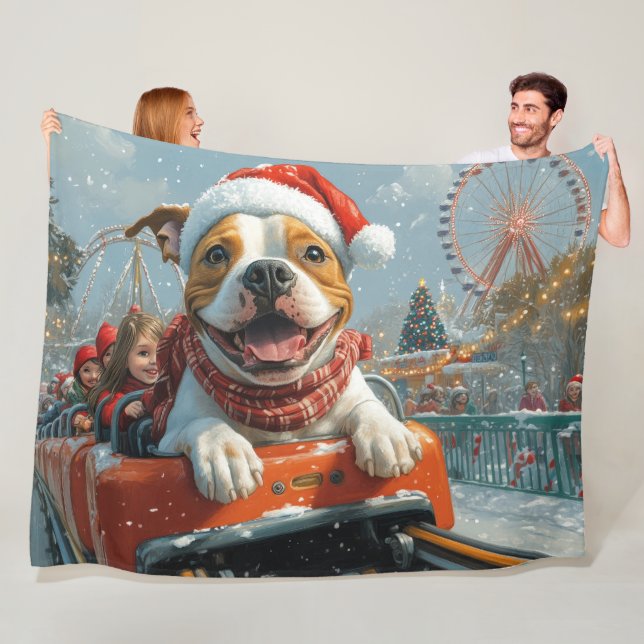 American Staffordshire Dog Christmas Fleece Blanket (In Situ)