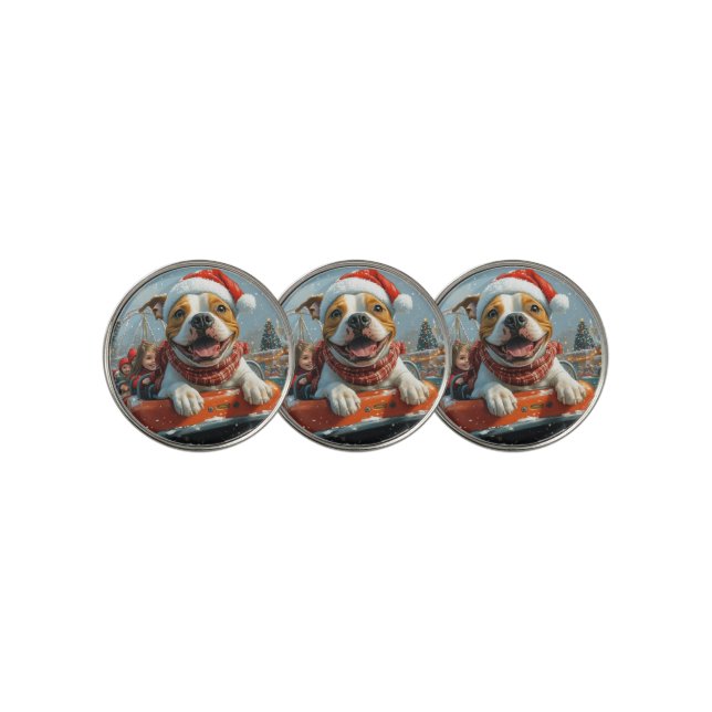 American Staffordshire Dog Christmas Golf Ball Marker (3 Up)