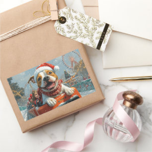 American Staffordshire Dog Christmas Rectangular Sticker