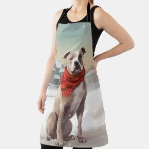 American Staffordshire Dog in Snow Christmas  Apron