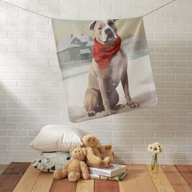 American Staffordshire Dog in Snow Christmas  Baby Blanket (In Situ)