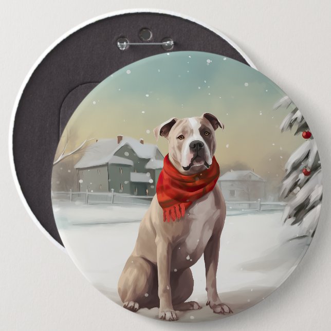American Staffordshire Dog in Snow Christmas  Button (Front & Back)
