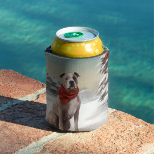 American Staffordshire Dog in Snow Christmas Can Cooler