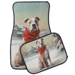 American Staffordshire Dog in Snow Christmas Car Floor Mat