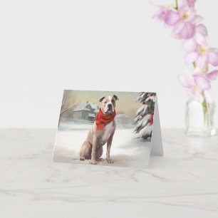 American Staffordshire Dog in Snow Christmas Card