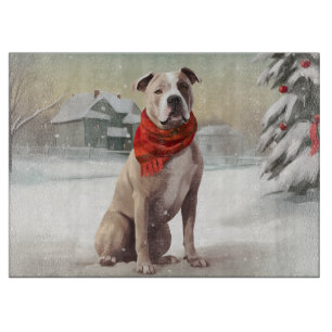 American Staffordshire Dog in Snow Christmas Cutting Board
