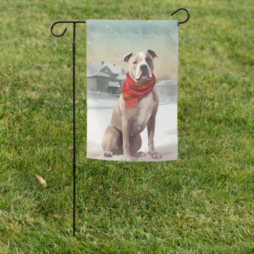 American Staffordshire Dog in Snow Christmas  Garden Flag