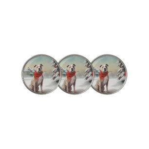American Staffordshire Dog in Snow Christmas Golf Ball Marker