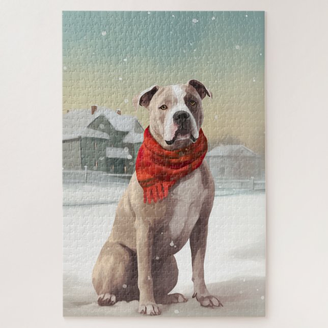 American Staffordshire Dog in Snow Christmas  Jigsaw Puzzle (Vertical)