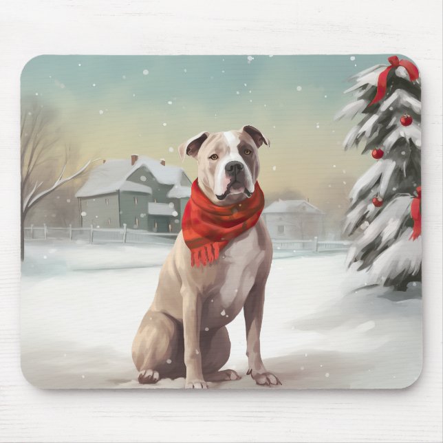 American Staffordshire Dog in Snow Christmas  Mouse Pad (Front)