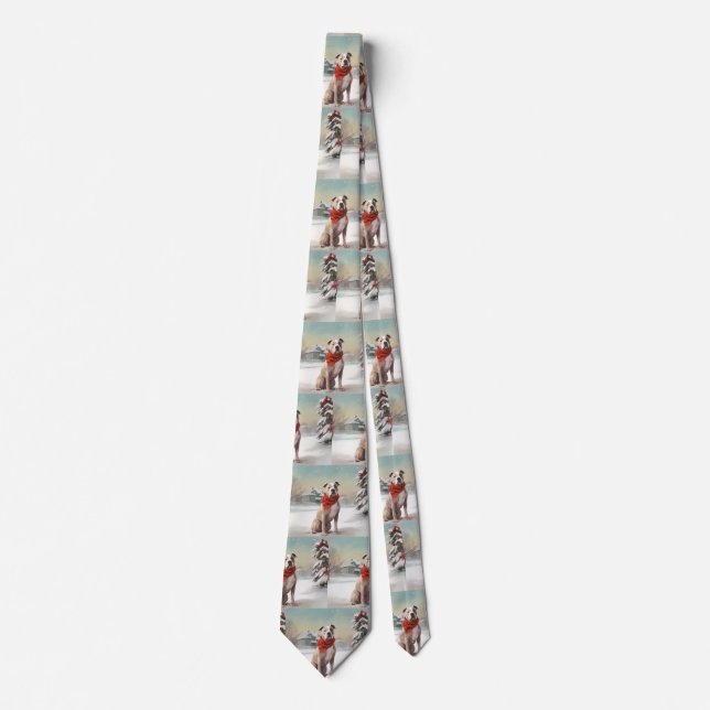 American Staffordshire Dog in Snow Christmas  Neck Tie (Front)
