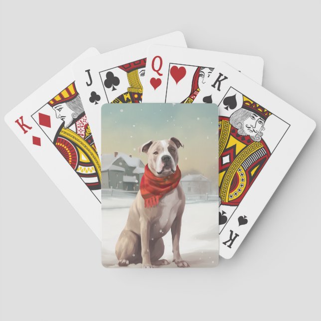 American Staffordshire Dog in Snow Christmas  Poker Cards (Back)