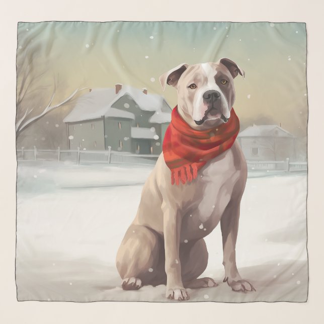American Staffordshire Dog in Snow Christmas  Scarf (Front)