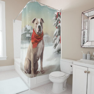 American Staffordshire Dog in Snow Christmas Shower Curtain