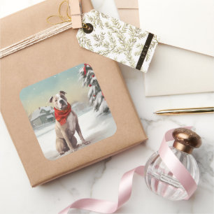 American Staffordshire Dog in Snow Christmas Square Sticker