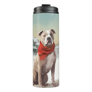 American Staffordshire Dog in Snow Christmas Thermal Tumbler