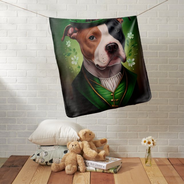 American Staffordshire dog in St. Patrick's Day Baby Blanket (In Situ)