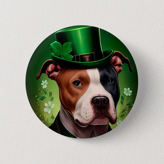 American Staffordshire dog in St. Patrick's Day Button (Front)