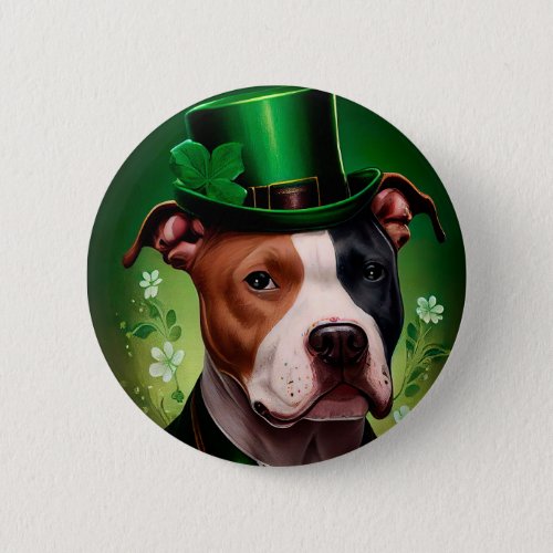 American Staffordshire dog in St Patricks Day Button