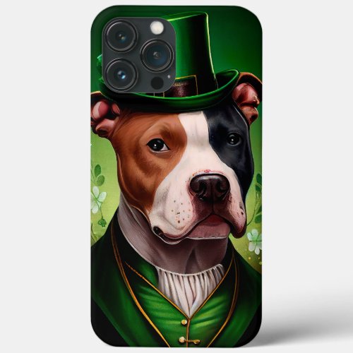 American Staffordshire dog in St Patricks Day iPhone 13 Pro Max Case