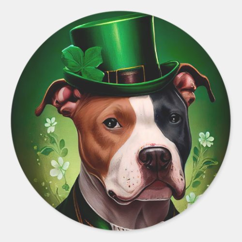 American Staffordshire dog in St Patricks Day Classic Round Sticker