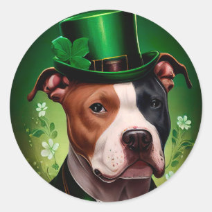 American Staffordshire dog in St. Patrick's Day Classic Round Sticker