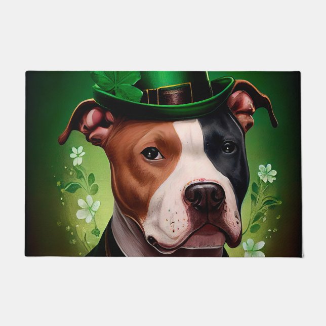 American Staffordshire dog in St. Patrick's Day Doormat (Front)