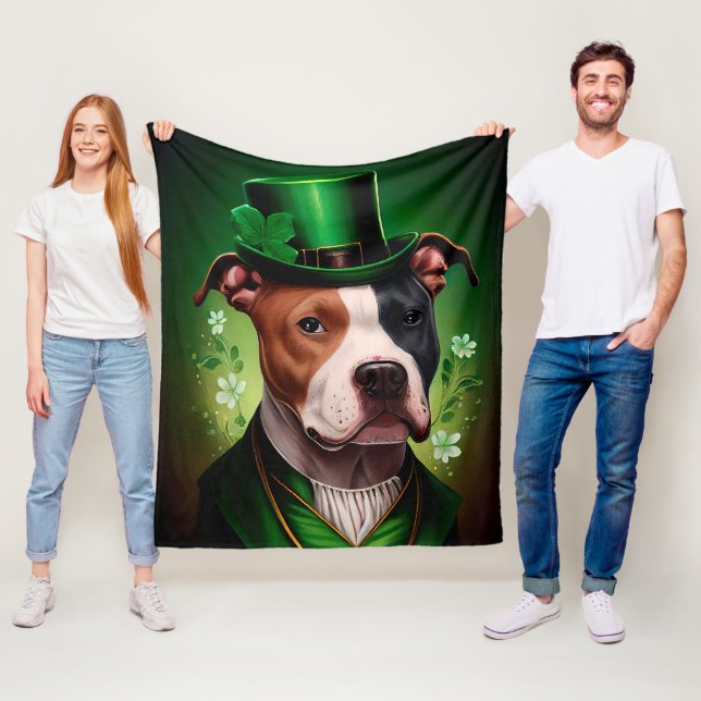 American Staffordshire dog in St. Patrick's Day Fleece Blanket (In Situ)