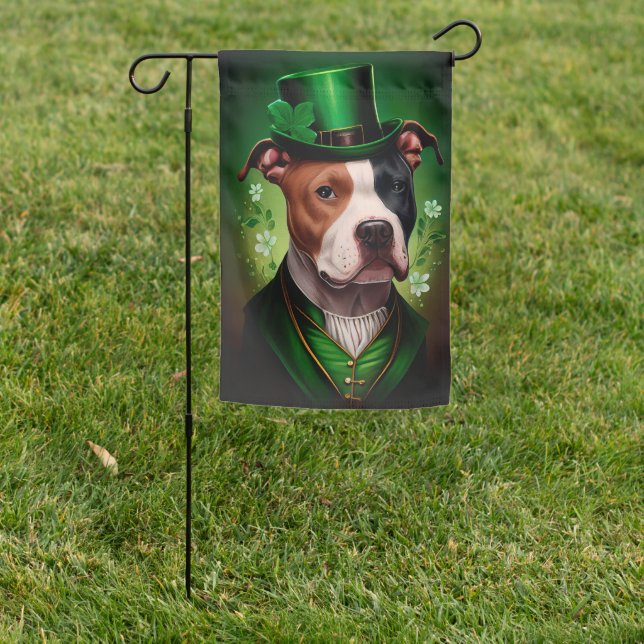 American Staffordshire dog in St. Patrick's Day  Garden Flag (In SItu)