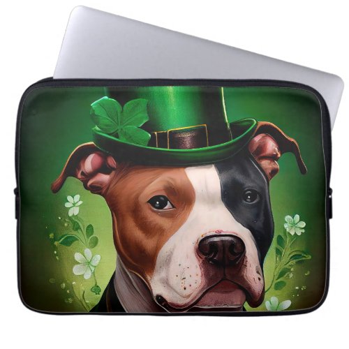 American Staffordshire dog in St Patricks Day Laptop Sleeve