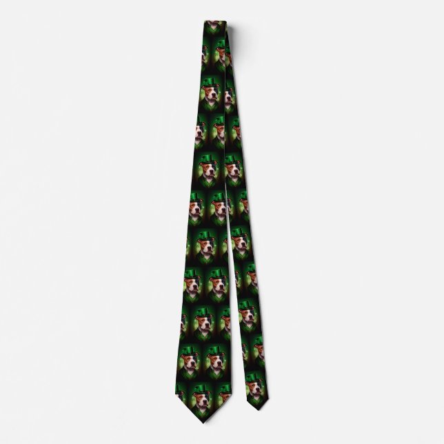 American Staffordshire dog in St. Patrick's Day  Neck Tie (Front)