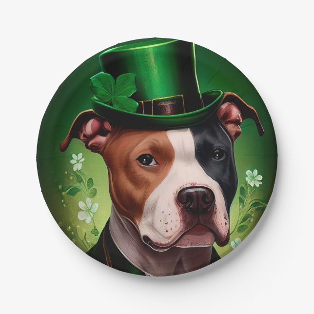 American Staffordshire dog in St. Patrick's Day Paper Plates (Front)
