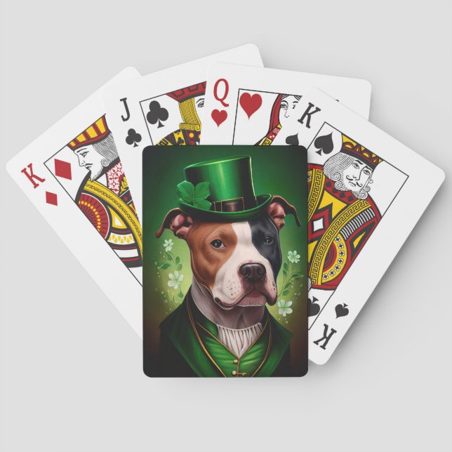 American Staffordshire dog in St. Patrick's Day Poker Cards (Back)