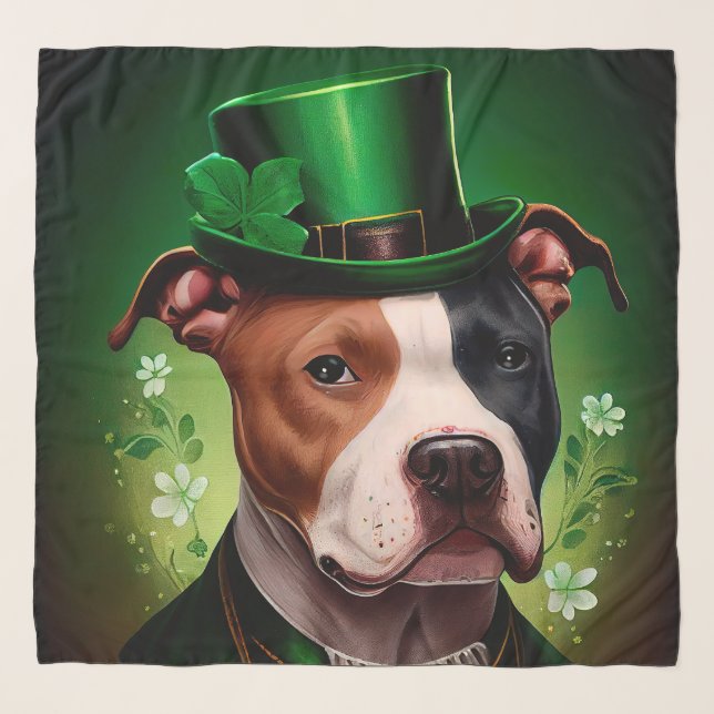 American Staffordshire dog in St. Patrick's Day Scarf (Front)