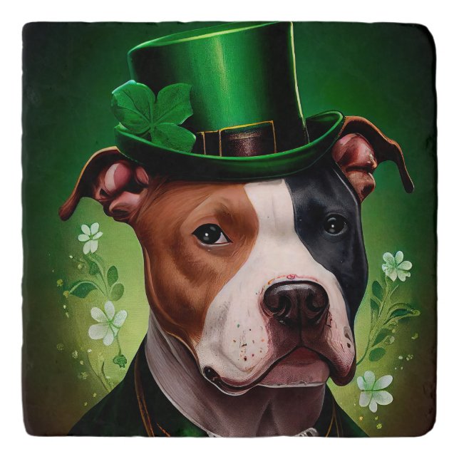 American Staffordshire dog in St. Patrick's Day Trivet (Front)