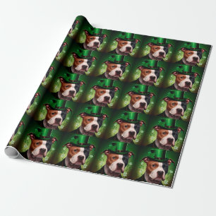 American Staffordshire dog in St. Patrick's Day Wrapping Paper