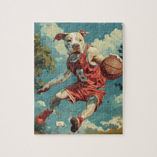 American Staffordshire Dog Playing Basketball Jigsaw Puzzle