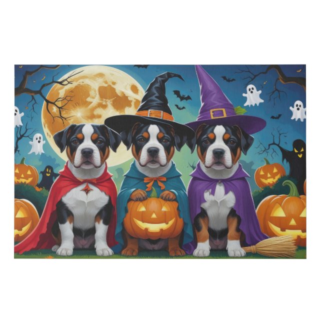 American Staffordshire Dog Pumpkin Halloween Funny Faux Canvas Print (Front)