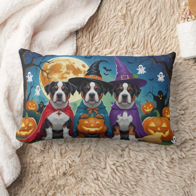 American Staffordshire Dog Pumpkin Halloween Funny Lumbar Pillow (Blanket)