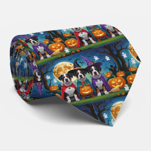 American Staffordshire Dog Pumpkin Halloween Funny Neck Tie
