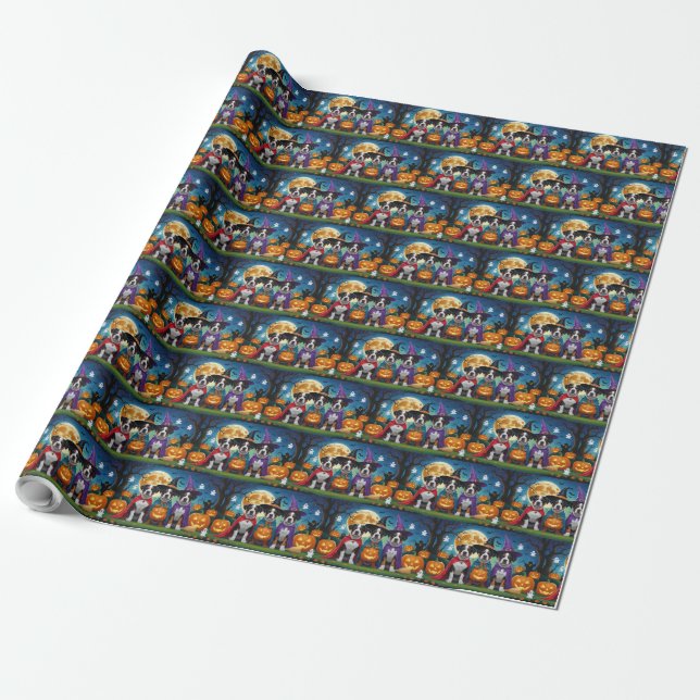 American Staffordshire Dog Pumpkin Halloween Funny Wrapping Paper (Unrolled)