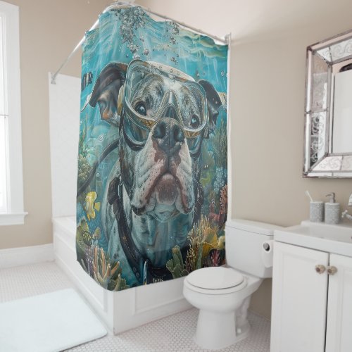 American Staffordshire Dog Scuba Diving Underwater Shower Curtain