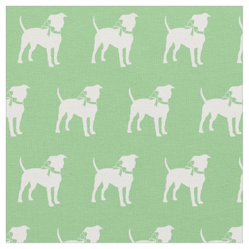 American Staffordshire Dog Silhouette Sage Green Fabric