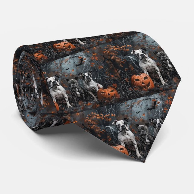 American Staffordshire Halloween Night Doggy  Neck Tie (Rolled)