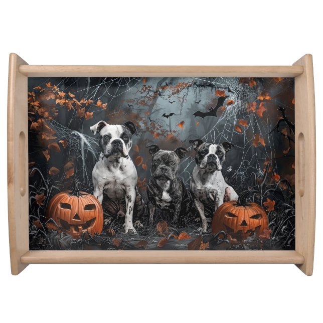 American Staffordshire Halloween Night Doggy  Serving Tray (Front)