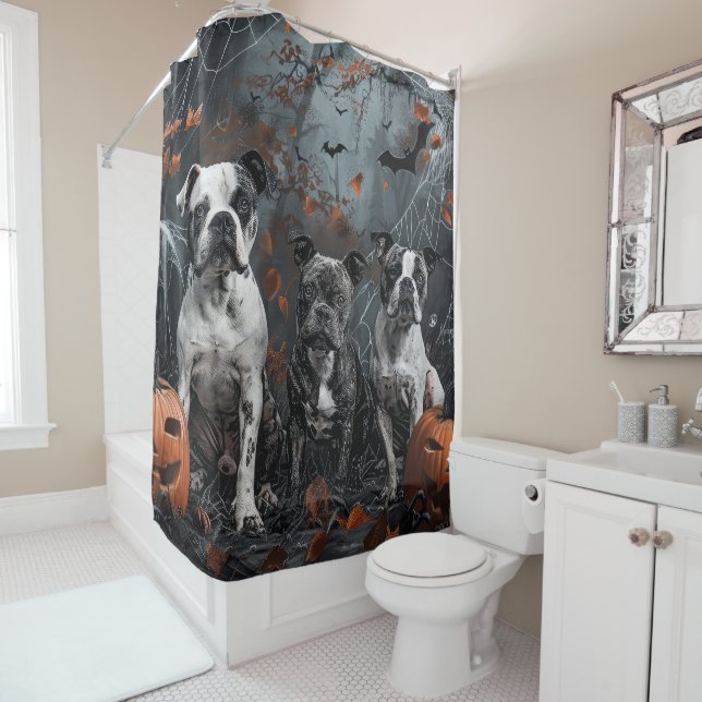 American Staffordshire Halloween Night Doggy  Shower Curtain (In Situ)