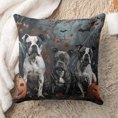 American Staffordshire Halloween Night Doggy  Throw Pillow