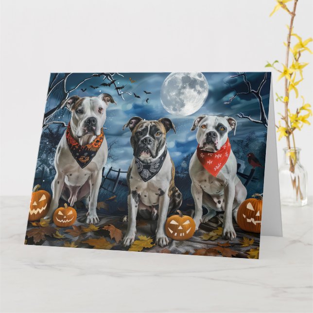 American Staffordshire Halloween Spooky  Card (Yellow Flower)