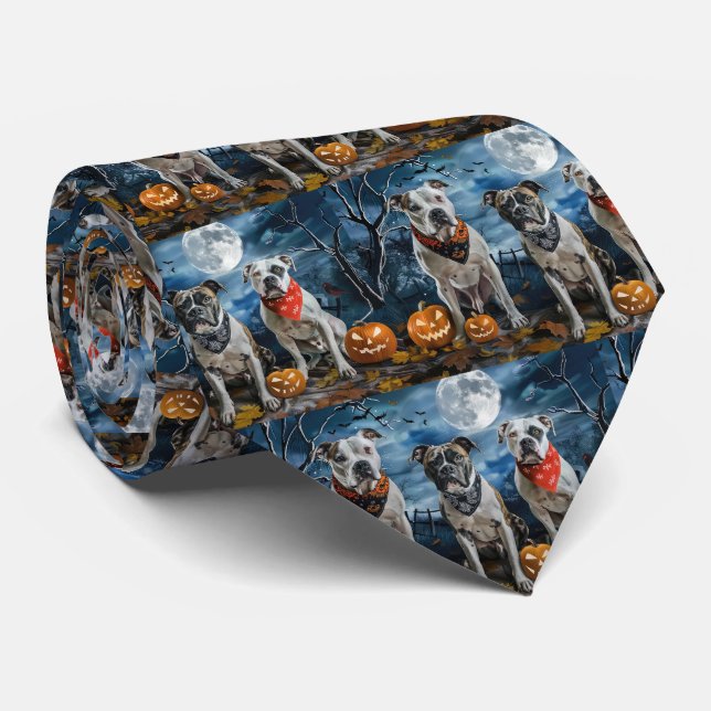 American Staffordshire Halloween Spooky  Neck Tie (Rolled)