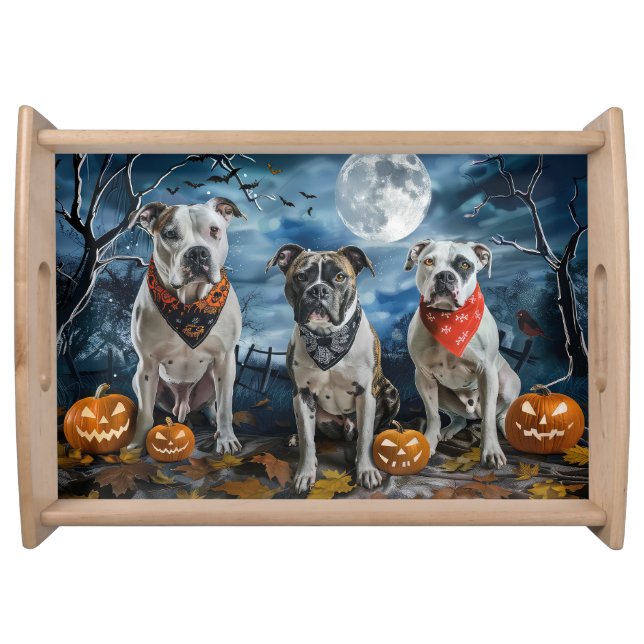 American Staffordshire Halloween Spooky  Serving Tray (Front)